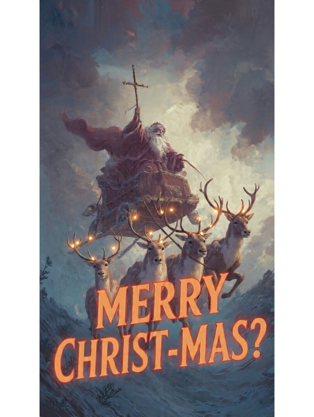 12x18 Signed Art Print “Merry Christ-Mas?” Santa Reindeer Christian Poster 1/10